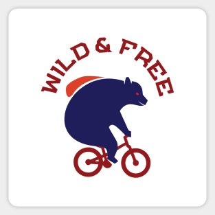 Wild and Free Navy Blue Bear Ride a Red MTB Bicycle with Waterback Sticker